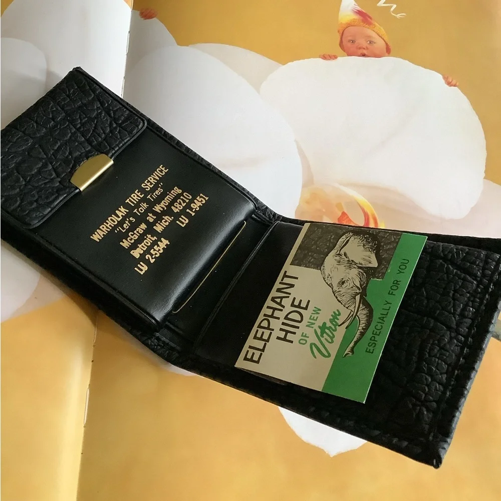 New vintage elephant hide of vitron mens black bil-fold wallet